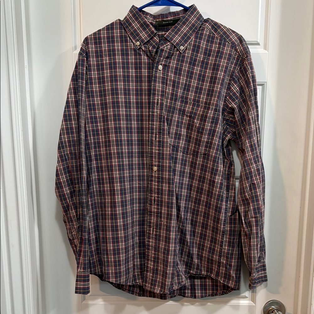Eddie Bauer Red and Blue Casual Button Down Shirt
